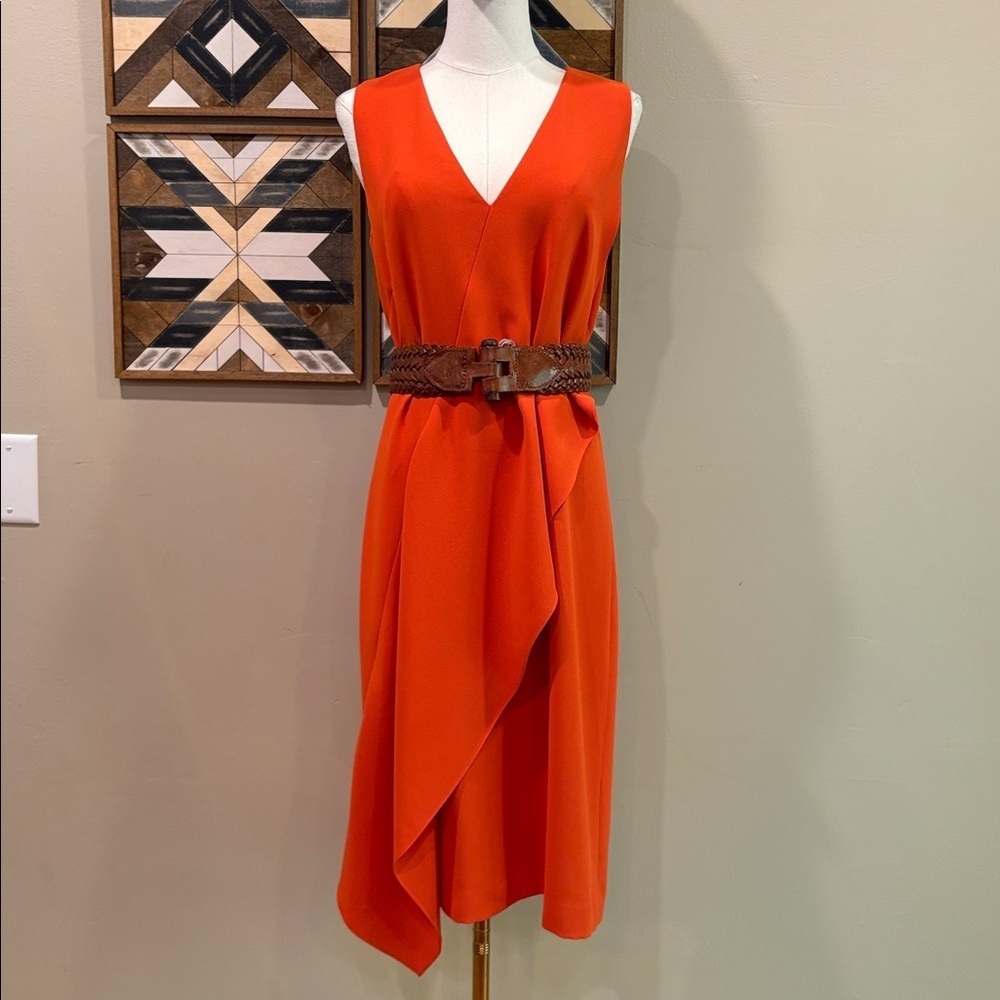 Ralph Lauren Collection Crepe V-Neck Ruffle Dress Orange size 8
